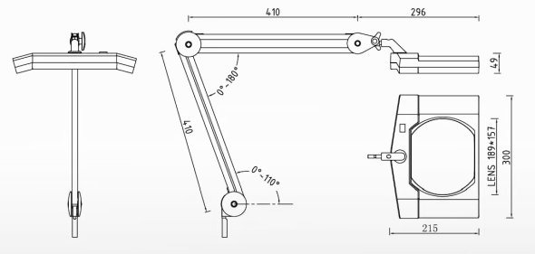 Semplix LED Lupen-Stehlampe 3D weiß (Linse 189 x 157 mm/dimmbar/Standfuß mit Rollen)