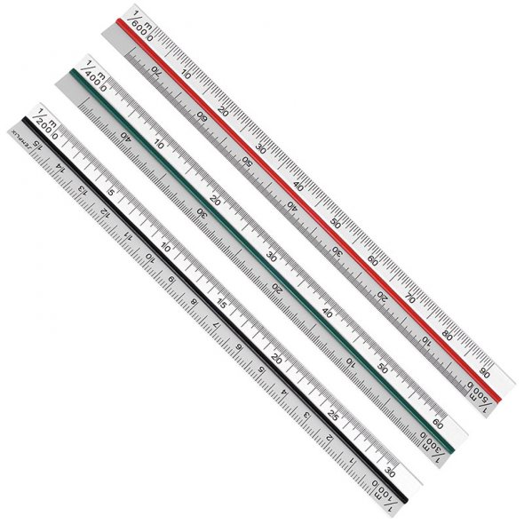 Semplix Aluminium Dreikantlineal (17 x 1,4 x 1,4 cm/ 6 verschiedene Skalen)