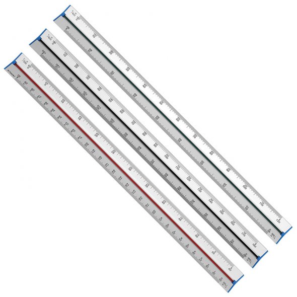 Semplix Aluminium Dreikantlineal (32 x 2,6 x 2,6 cm/ 6 verschiedene Skalen)