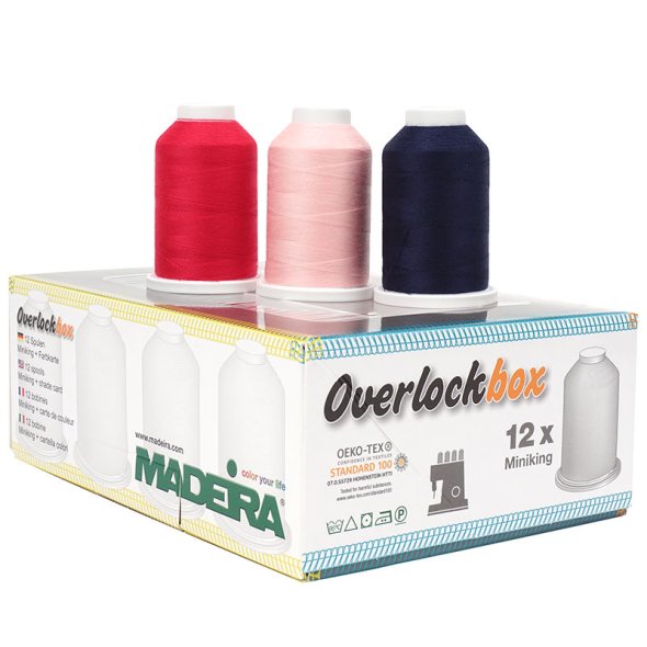 Madeira Aerolock + Aeroflock Overlockbox (12 Konen/1000 m /rosa/ pink/ dunkelblau)