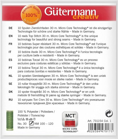Gütermann Zierstichfaden Nähfaden-Set-1 (10 Farben/ 30 m)