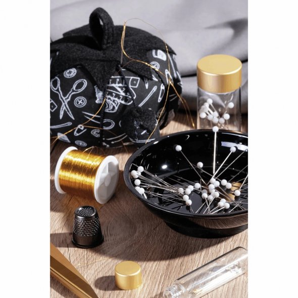Hemline Gold Stecknadeln (60 St. / 38 mm/ Kugelköpfe schwarz/ weiß)
