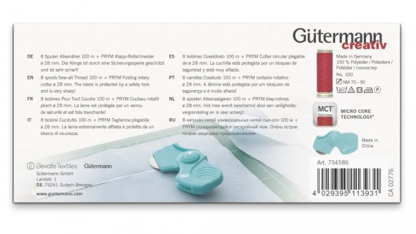 Gütermann Allesnäher-Set + Prym Klapp-Rollschneider (8 Farben/ 100 m)