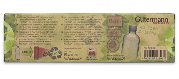 Gütermann rPet Allesnäher Nähfaden-Set + 3 Labels (8 Farben/ 100 m)