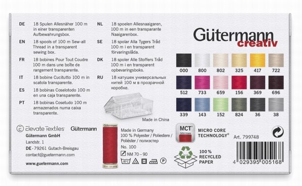 Gütermann Allesnäher Nähfaden-Acrylbox (18 Farben/ 100 m)
