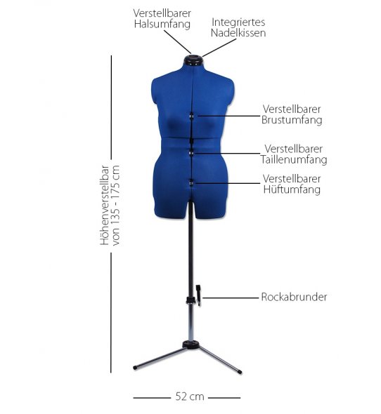 Profi Schneiderpuppe/ Schneiderbüste Legform Größe C extra groß - blau