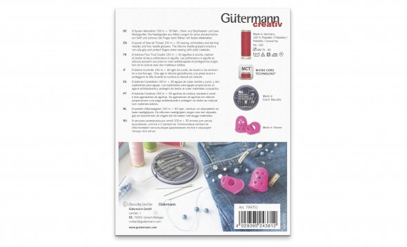 Gütermann Allesnäher + Handnähnadel + Greifer Nähfaden-Set (8 Farben/ 100 m)