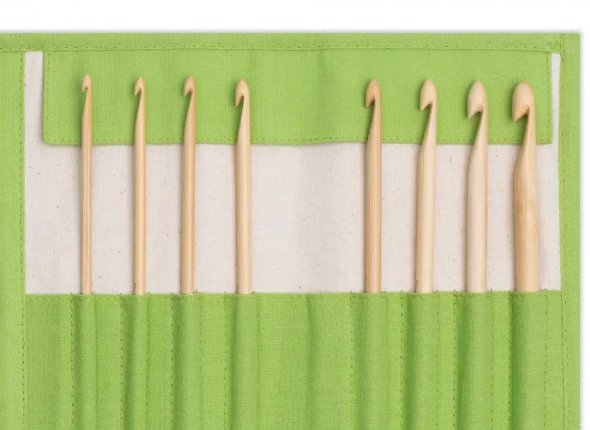 Prym Wollhäkelnadel-Set in Nadeltasche Bambus (Stärken 3,5-8,0 mm)