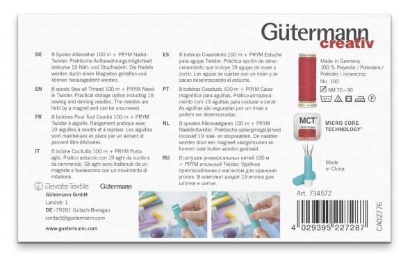 Gütermann Allesnäher + Nadel-Twister Nähfaden-Set (8 Farben/ 100 m)