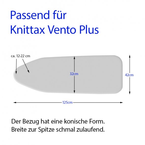 Knittax Bügeltischbezug für Vento Plus (125 cm x 42 cm/ hellgrau)