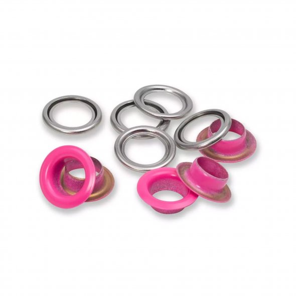Prym Ösen mit Scheiben (11 mm/ pink-silberfarbig/ 20 St.)