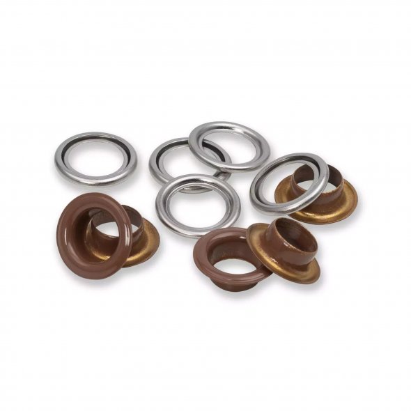 Prym Ösen mit Scheiben (11 mm/ dunkelbraun-silberfarbig/ 20 St.)