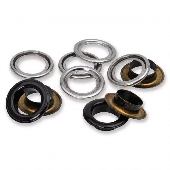 Prym Ösen mit Scheiben (14 mm/ schwarz-silberfarbig/ 15 St.)
