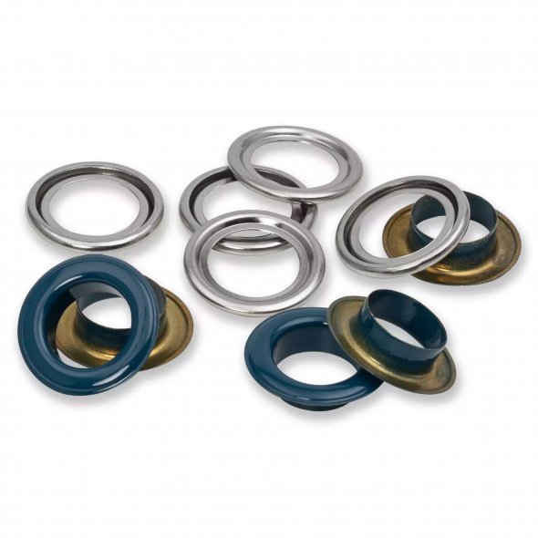 Prym Ösen mit Scheiben (14 mm/ marine-silberfarbig/ 15 St.)