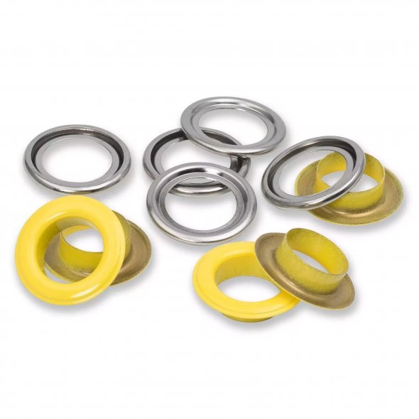 Prym Ösen mit Scheiben (14 mm/ gelb-silberfarbig/ 15 St.)