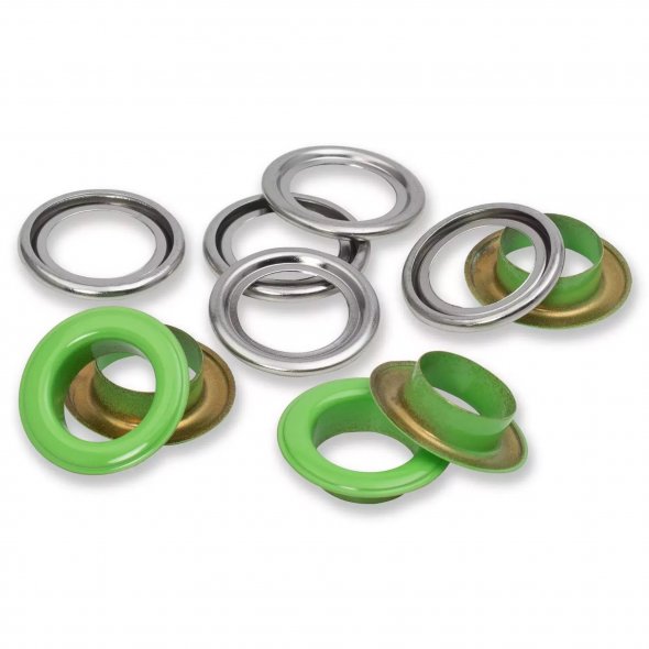 Prym Ösen mit Scheiben (14 mm/ hellgrün-silberfarbig/ 15 St.)