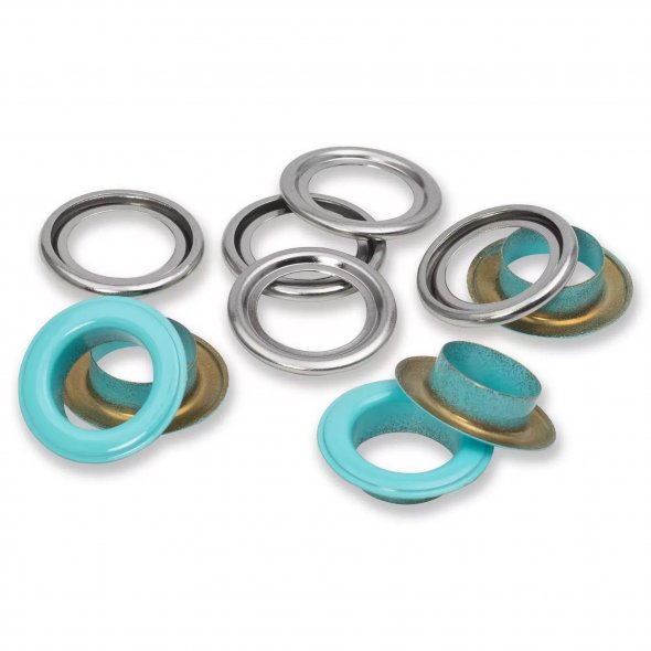 Prym Ösen mit Scheiben (14 mm/ mint-silberfarbig/ 15 St.)