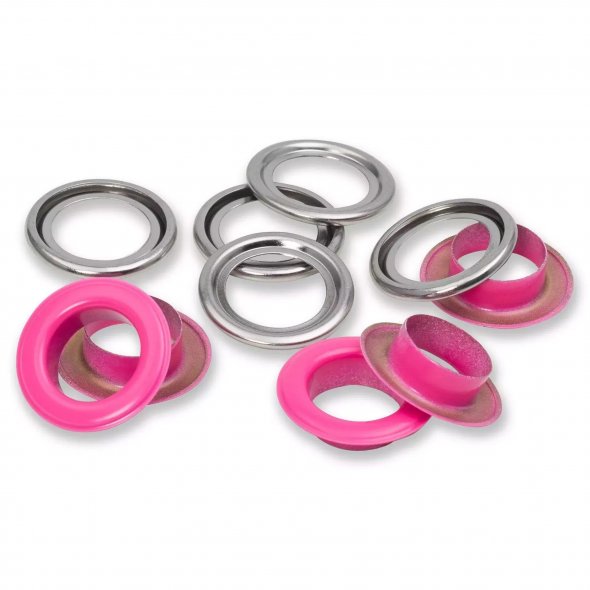 Prym Ösen mit Scheiben (14 mm/ pink-silberfarbig/ 15 St.)