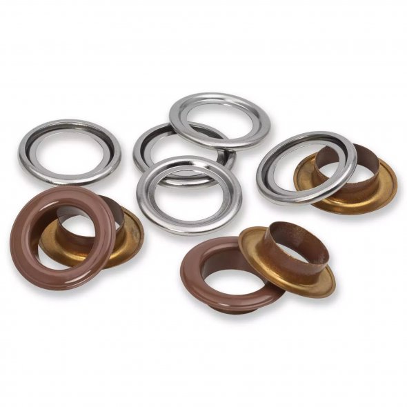 Prym Ösen mit Scheiben (14 mm/ dunkelbraun-silberfarbig/ 15 St.)