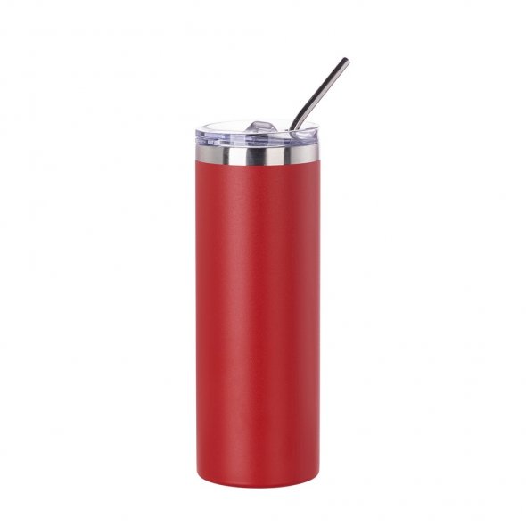 Thermo-Becher mit Schiebe-Deckel und Strohhalm (600 ml / farbig / für Sublimationsdrucke geeignet)