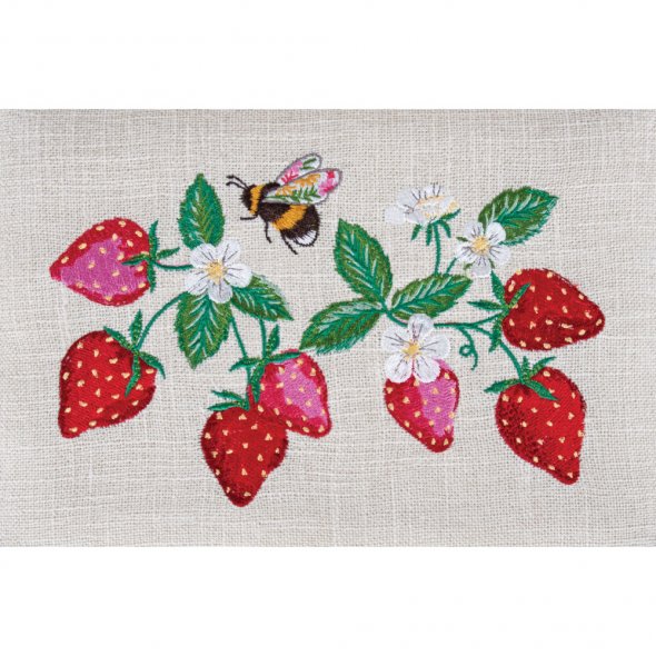 Nähkorb/Nähkästchen "Erdbeeren" (Größe M / L 26 x T 19 x H 14,5 cm / bestickt)