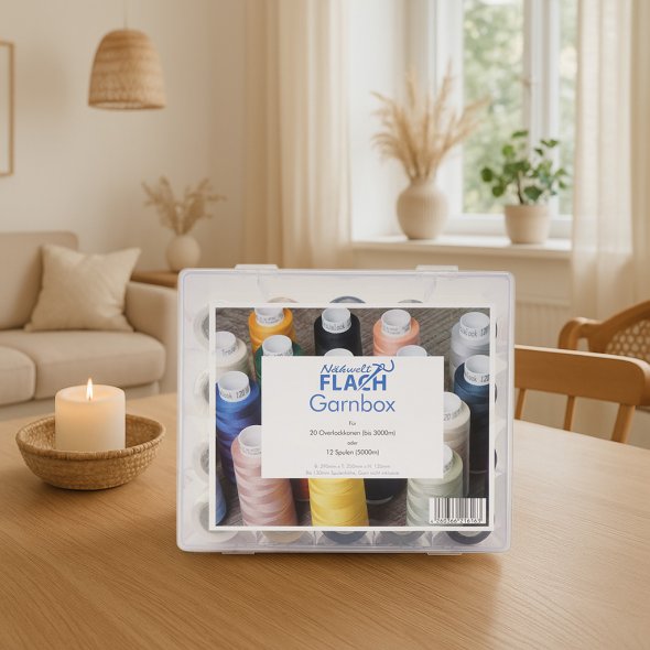 Acryl-Garnbox mit 5 basic Farben Gütermann Toldi-Lock (2500 m / 20 Konen) Overlockgarn