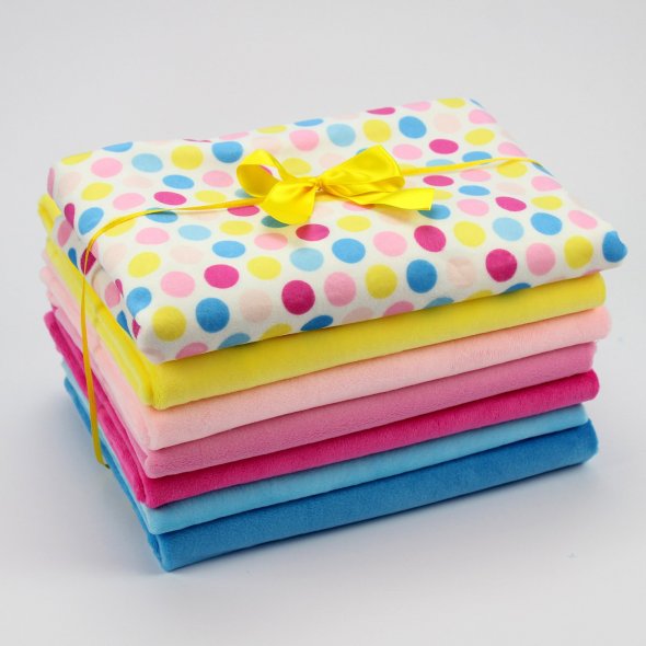 Kullaloo Plüsch SHORTY Hula Dots hot-pink/blue (Meterware / 1,5 mm Florlänge / SuperSoft / Stoff): 1,0m