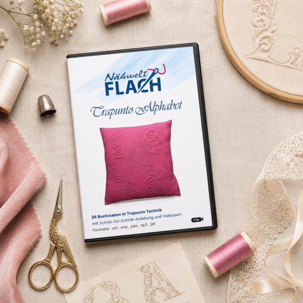 Nähwelt Flach Stickmuster USB Trapunto Alphabet