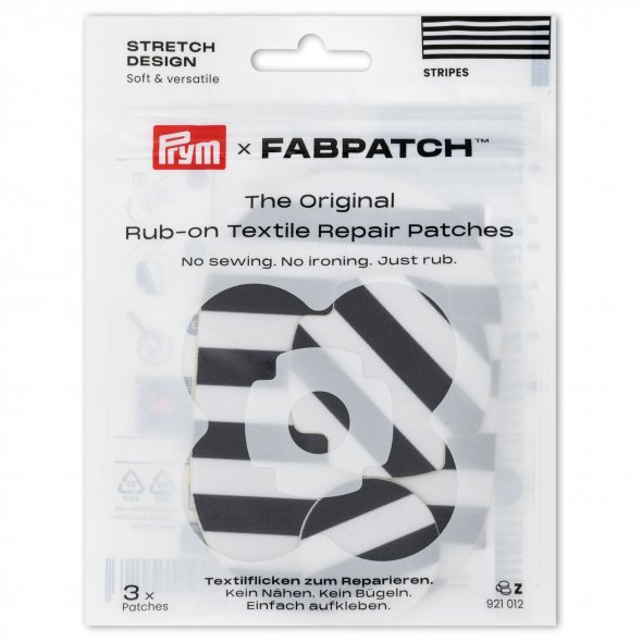 Prym Rub-On Patch STRETCHDESIGN (3 Stück / verschiedene Motive) Streifen s/w