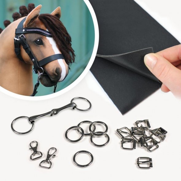 Kullaloo Hobby Horse Trense Material-Set silber mit schwarzem Leder