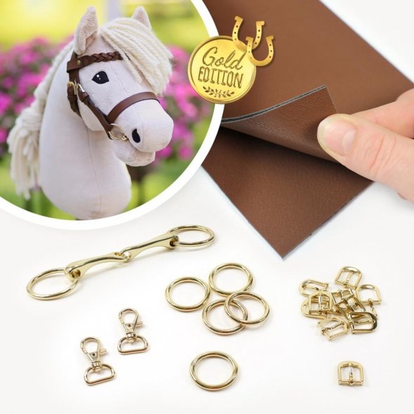 Kullaloo Hobby Horse Trense Material-Set gold mit braunem Leder