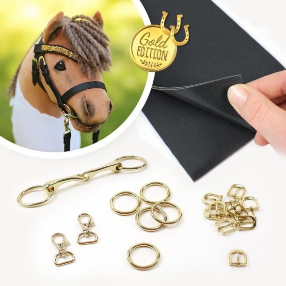 Kullaloo Hobby Horse Trense Material-Set gold mit schwarzem Leder