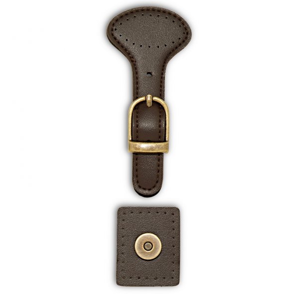 Prym Taschenverschluss mit Magnetknopf (Lederimitat braun/ altmessing/2-tlg.)