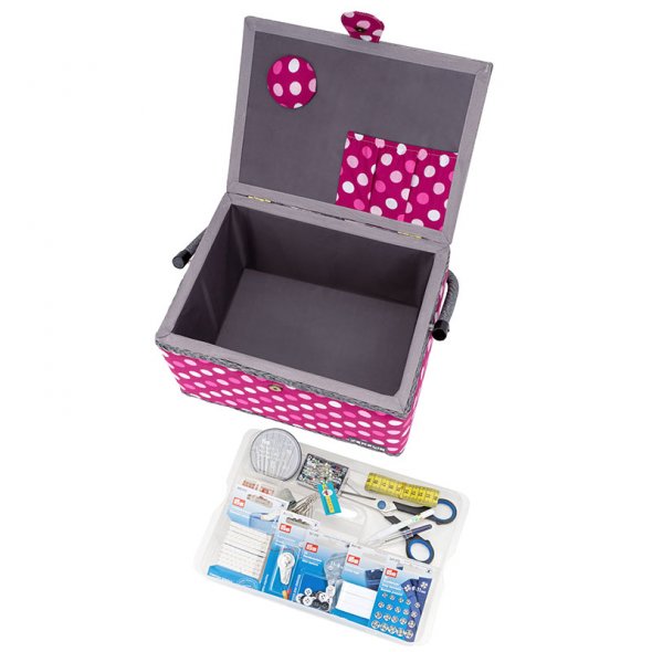 Semplix Nähkorb L Polka Dots beere/ rosa/ inkl. Prym Nähsortiment