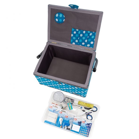 Semplix Nähkorb L Polka Dots petrol/ türkis/ inkl. Prym Nähsortiment