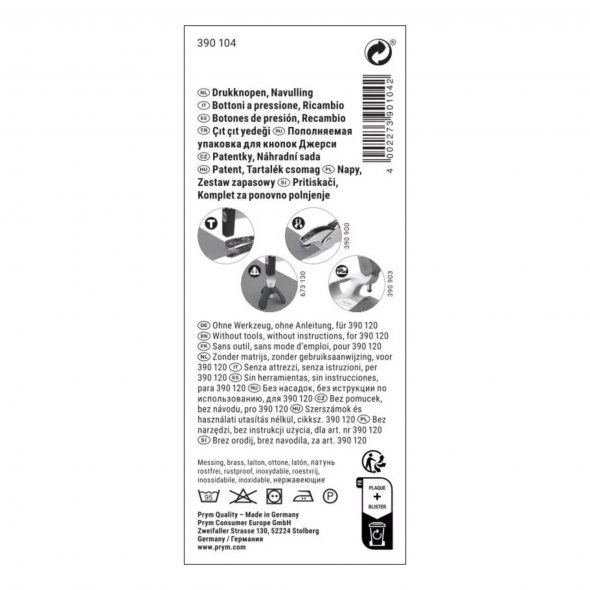 Prym Jersey Druckknöpfe mit Kappe Nachfüllset (10 mm/ silberfarbig/ 20 St.)
