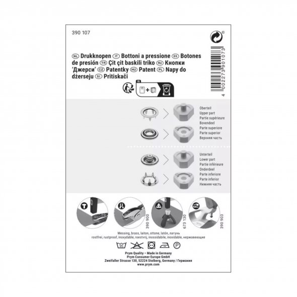 Prym Jersey Ring-Druckknöpfe (10 mm/ silberfarbig/ 10 St./ inkl. Werkzeug)