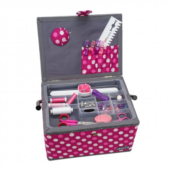 Semplix Nähkorb Polka Dots beere/rosa (L/30,5 x 22,5 x 19 cm)
