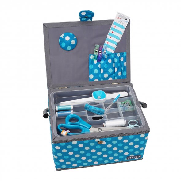 Semplix Nähkorb Polka Dots petrol/türkis (L/30,5 x 22,5 x 19 cm)