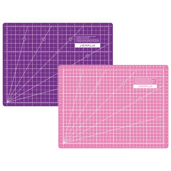 Semplix Schneidematten-Set A4 pink/lila Lineal/ Rollschneider 20 mm