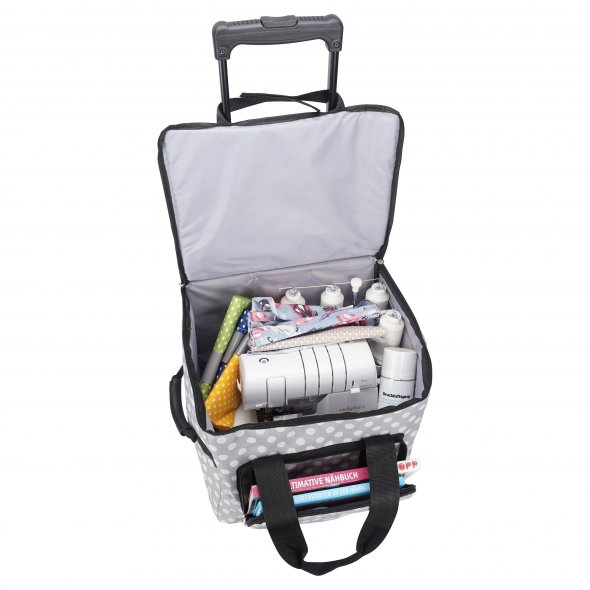 Overlock- Coverlock-Koffer/Trolley (grau/weiß gepunktet)