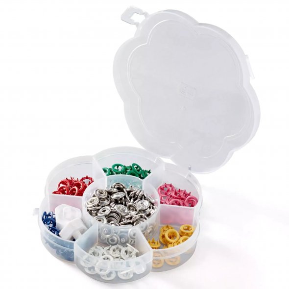 Prym Love Jersey Ring Druckknöpfe in Blumenbox (8 mm/ 6 Farben/ 6 x 10 St.)
