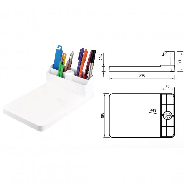Semplix Tischfuß mit Organizer für LED-Leuchte (weiß/ 275 x 185 x 24 mm)