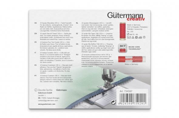Gütermann Nähfaden-Set + Gütermann Fixierstift (10 Spulen/ 100 m)