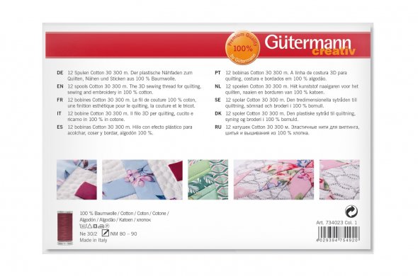 Gütermann Nähfaden-Set 734023-1 Cotton 30 (12 Spulen/ 300 m)