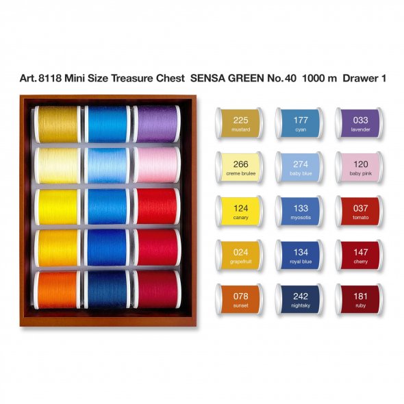 Madeira Sensa Green No.40 Garntruhe klein (30 Farben/ 1000 m/ Wurzelholz-Optik)