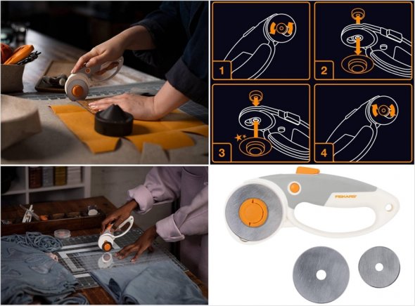 Fiskars Duoloop Rollmesser / Rollschneider mit Komfortgriff ( Ø 45 + Ø 60 mm)