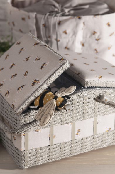 Flecht-Nähkorb "Bienen" (Doppelklappe/ 35 x 26 x 19 cm)