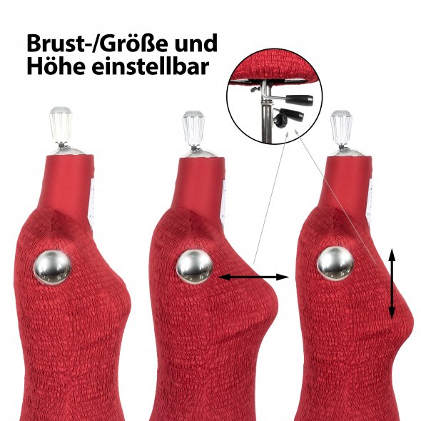 Fabma Schneiderpuppe/Schneiderbüste / mit Rollen (weiblich / Größe 36 - 48 / rot / verstellbar)