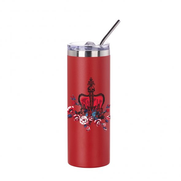 Thermo-Becher mit Schiebe-Deckel und Strohhalm (600 ml / farbig / für Sublimationsdrucke geeignet)